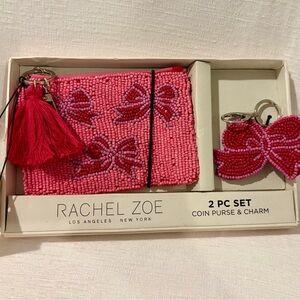 Rachel Zoe NY Collection - Beaded Pink Bow Tie coin purse and charm gift set